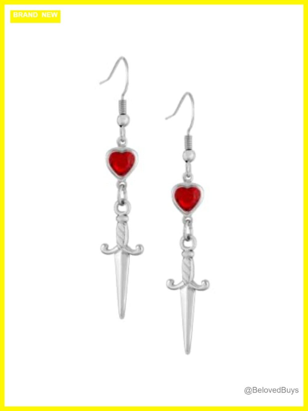 Stainless Steel Heart Sword Dangle Earrings Gothic Punk Grunge Alternative